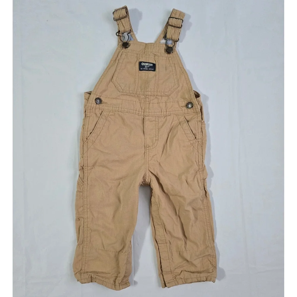 OshKosh Bgosh Toddler Boys Khaki Canvas Overalls Tan 18M 1T273010